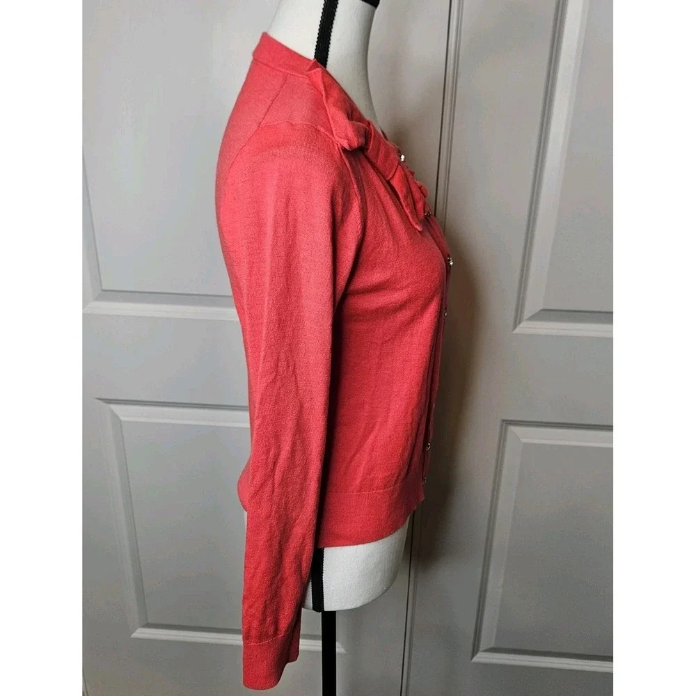 Kate Spade Cardigan Sweater Size Small Pink Bow Trim Jewel Rhinestone Buttons‎